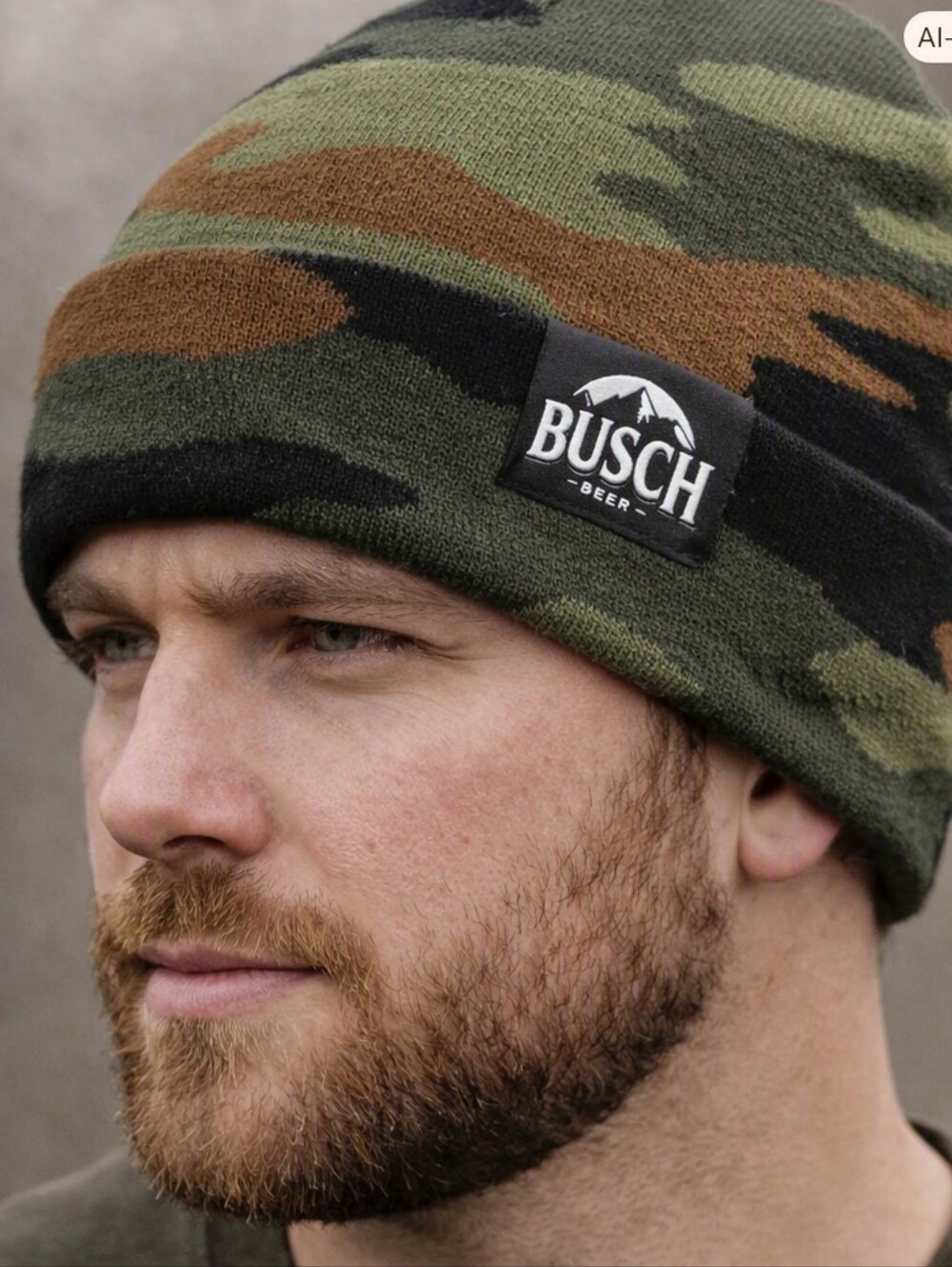 Busch Beer Camo Knit Beanie Stretchy NWOT Mid Thickness Outdoor Style Hat Toque